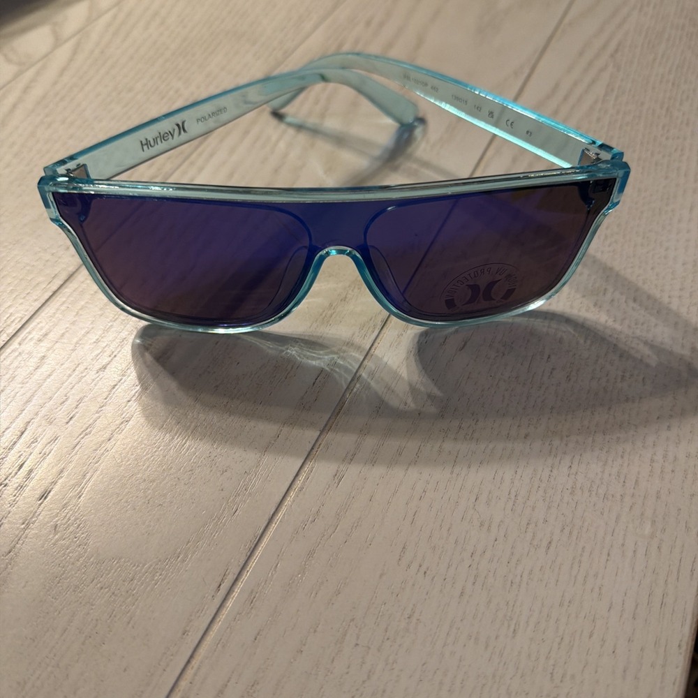 Hurley Blue Shield Polarized Sunglasses HSL1021OP Clear Blue Frame